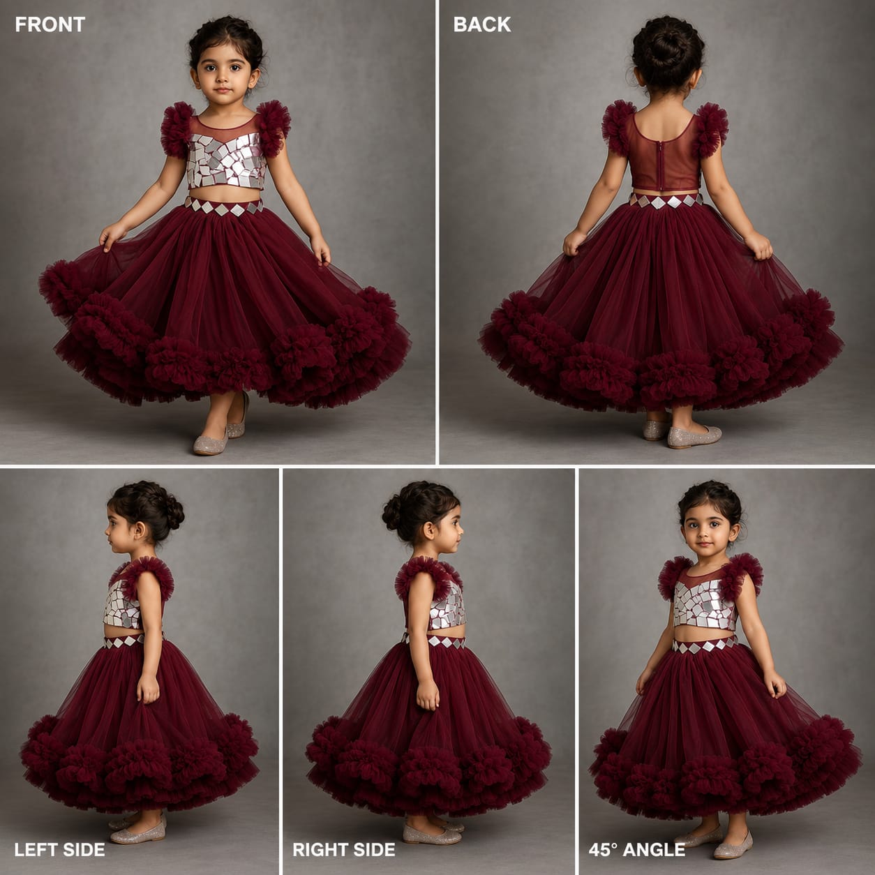 Mirror Work Enhanced Top With Flared Lehenga And Matching Head Band