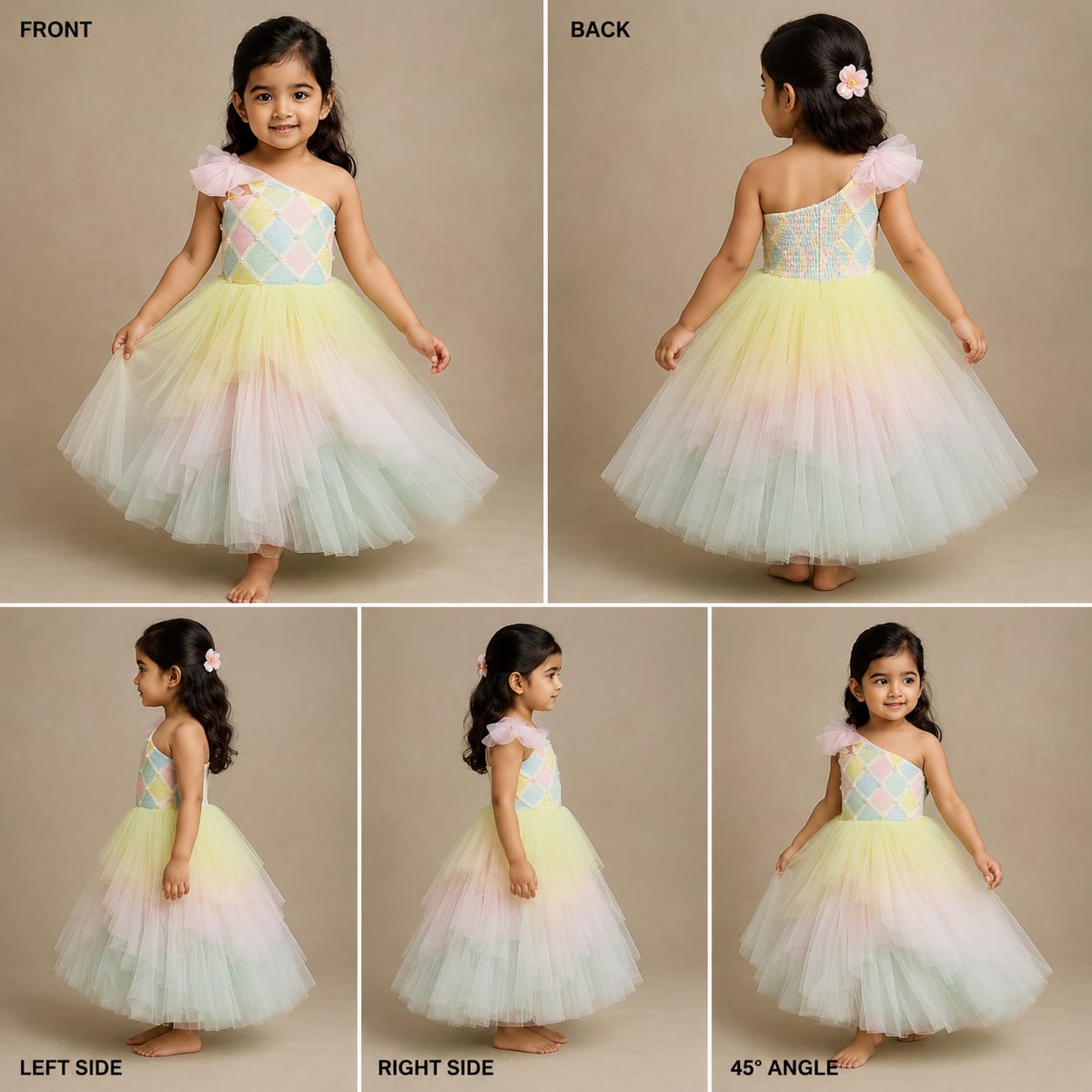 Multicolour Sequined Top And Layered Net Lehenga