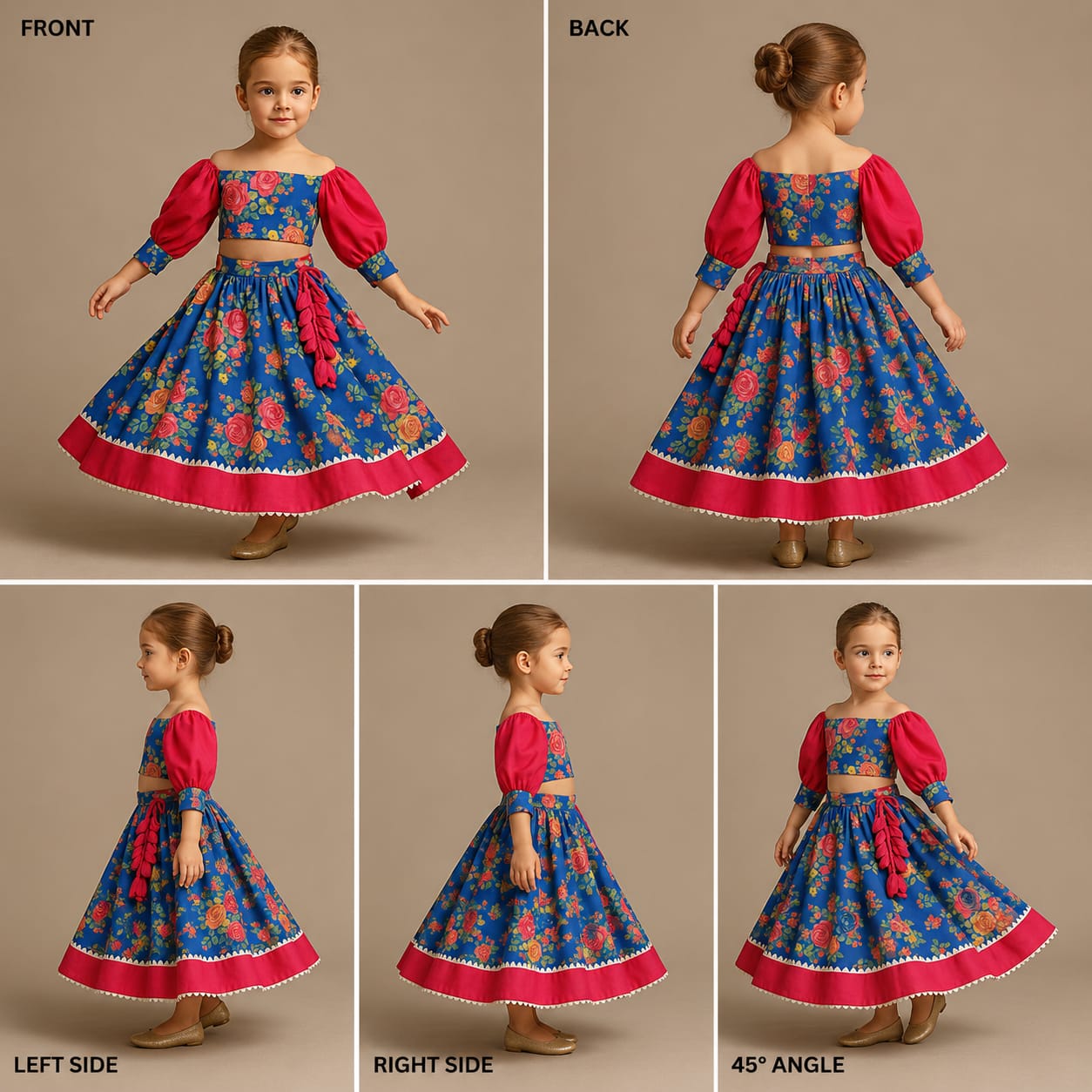 Pre Order: Silk Floral Top With Detachable Sleeves And Lehenga
