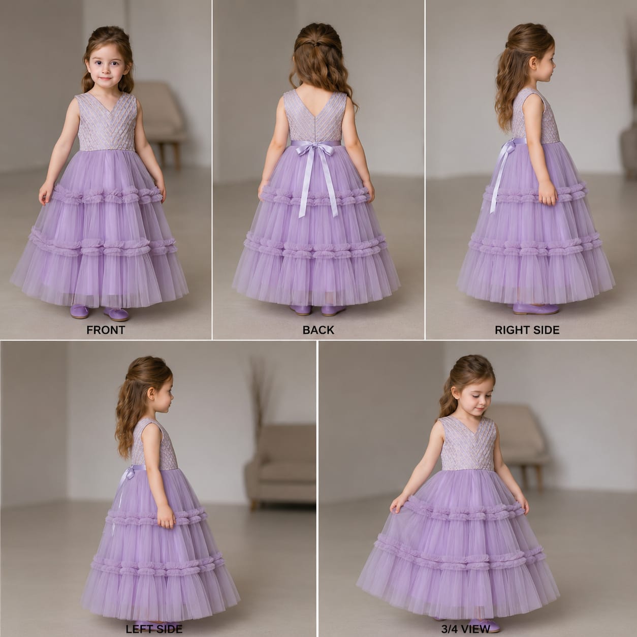 Pre Order: V Neck Sleeveless Lavender Top And Ruffle Frilly gown