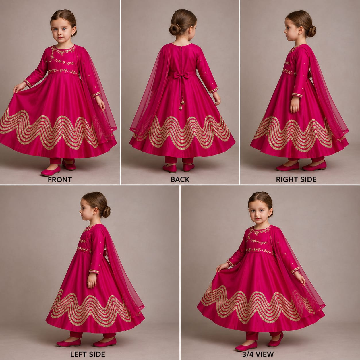 Pre Order: Embroidered Gota Lace Work Pink Anarkali With Attached Dupatta