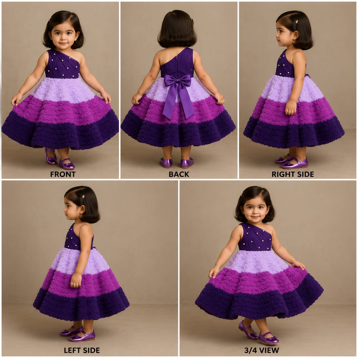 One Shoulder Pearly Ruffled Gown With Attached Drape