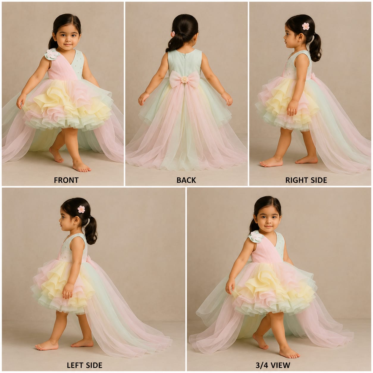 Pre Order: Rainbow Shaded Stone Embellished Dress With Detachable Trail