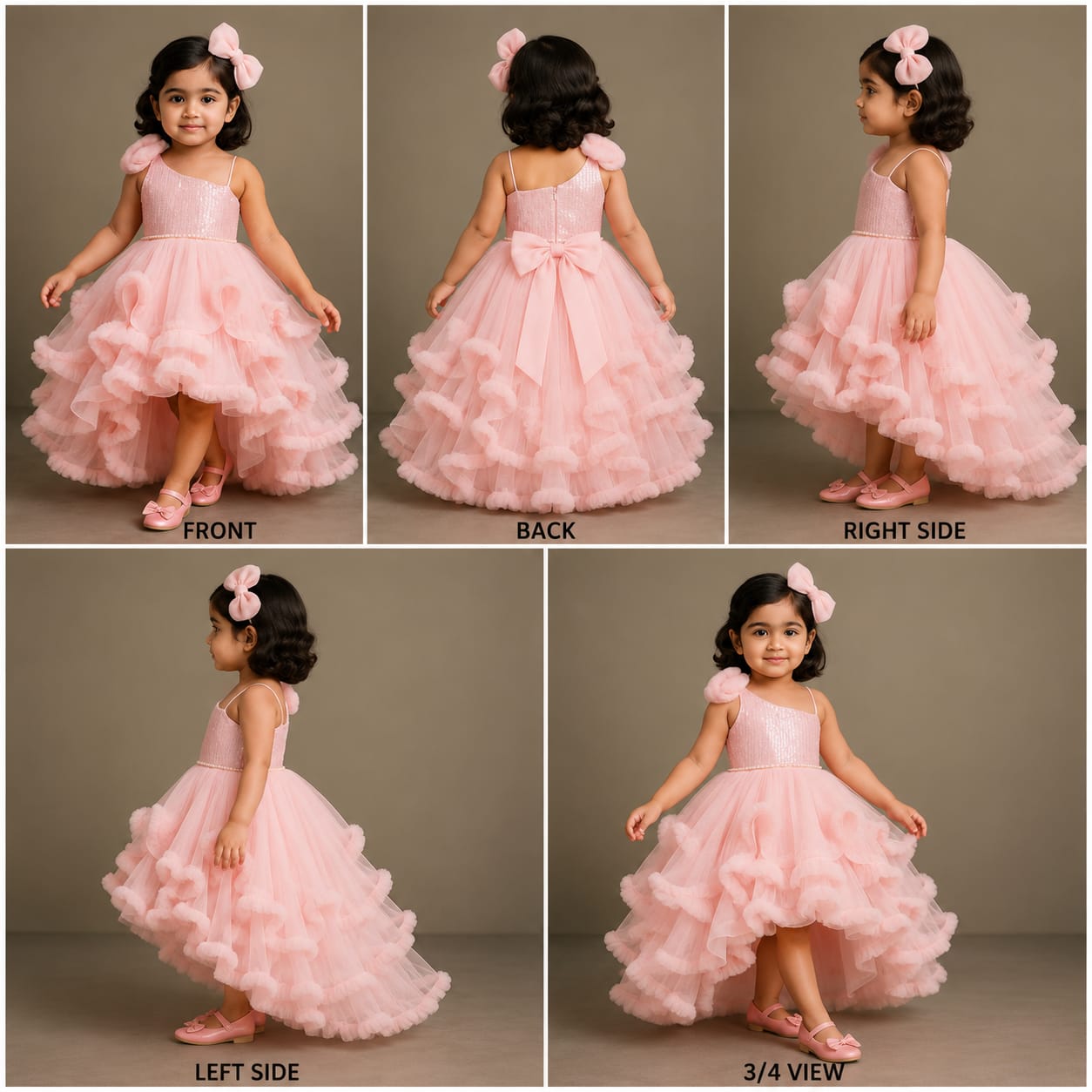 Pre Order: Sequins Embellished One Shoulder Frilly Layered Asymmetric Party Wear Gown