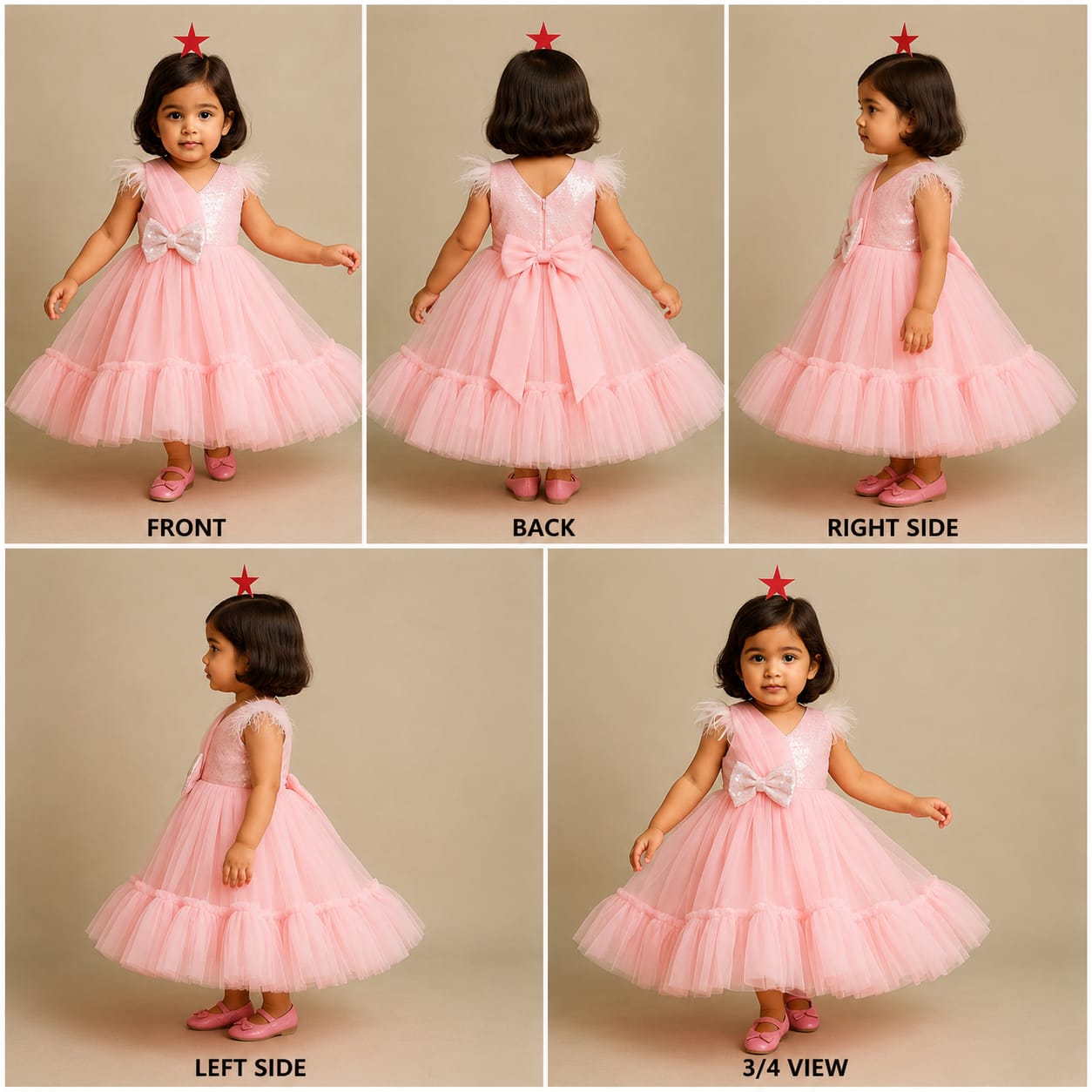 Pre Order: Sequin Work And Pintuck Detailing Pink Bowie Gown