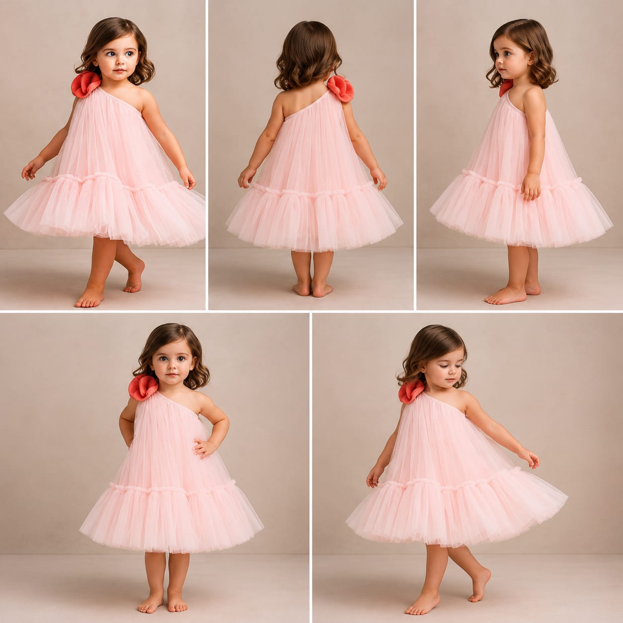 Pre Order: Swirled Flower Enhanced Pink One Shoulder Dress