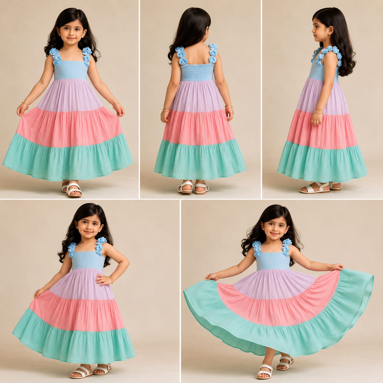 Pre Order: Multicolour Tiered Cotton Dress
