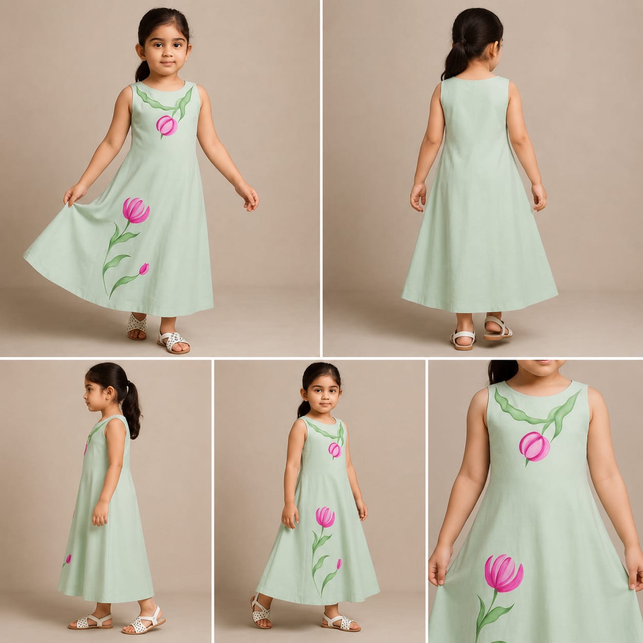 Pre Order:Mint Hand Painted Cotton Dress