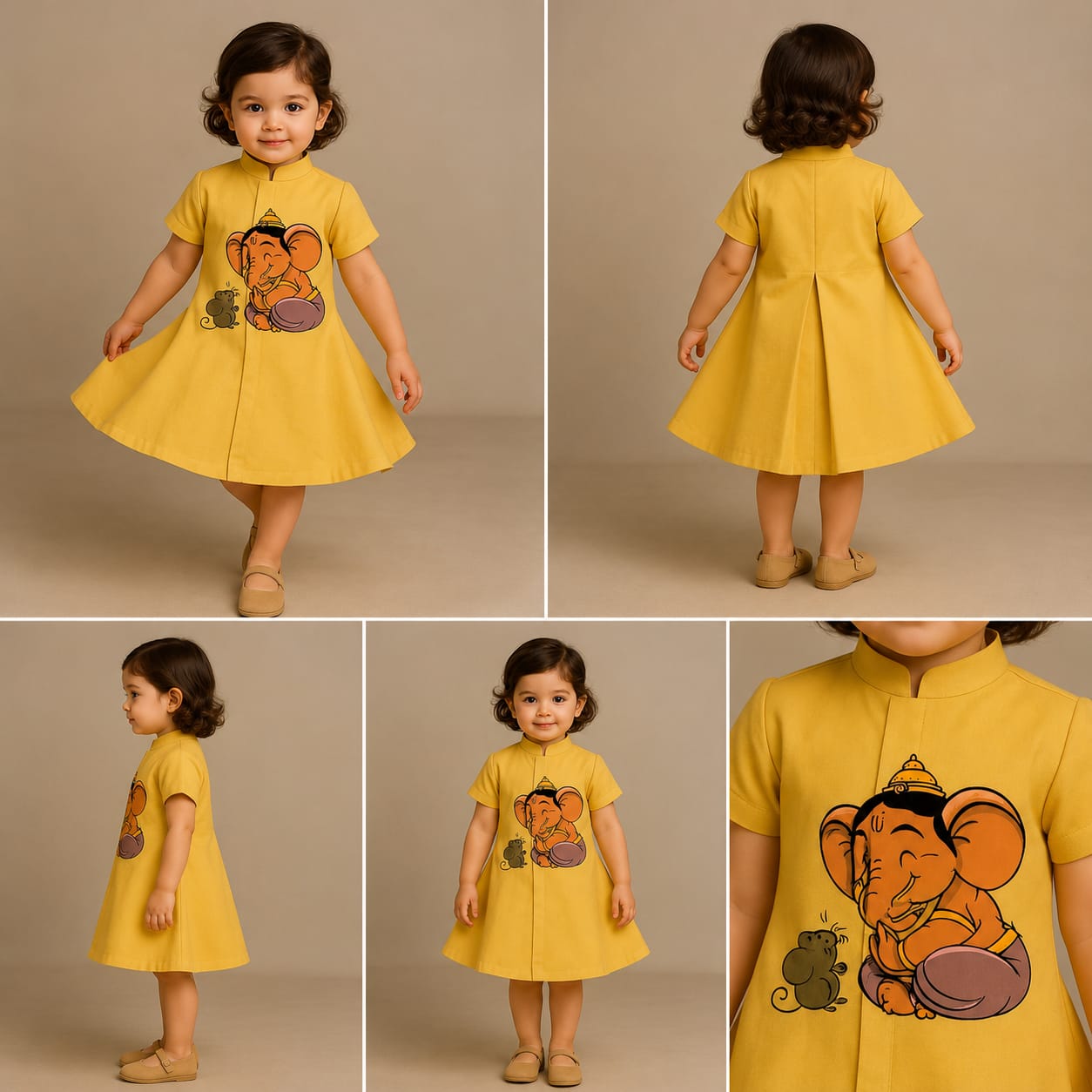 Pre Order: Mushak And Ganesh Hand Painted Yellow Dress