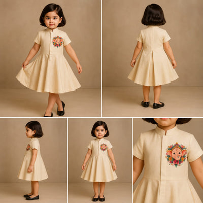 Pre Order: Ganesha Hand Painted Off White Dress