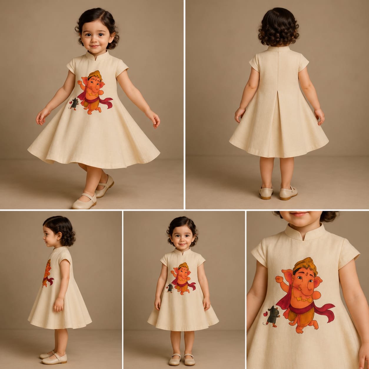 Pre Order: Ganesh And Mushak Hand Painted Off White Dress