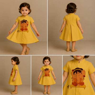 Pre Order: Ganesh Hand Painted Yellow Dress