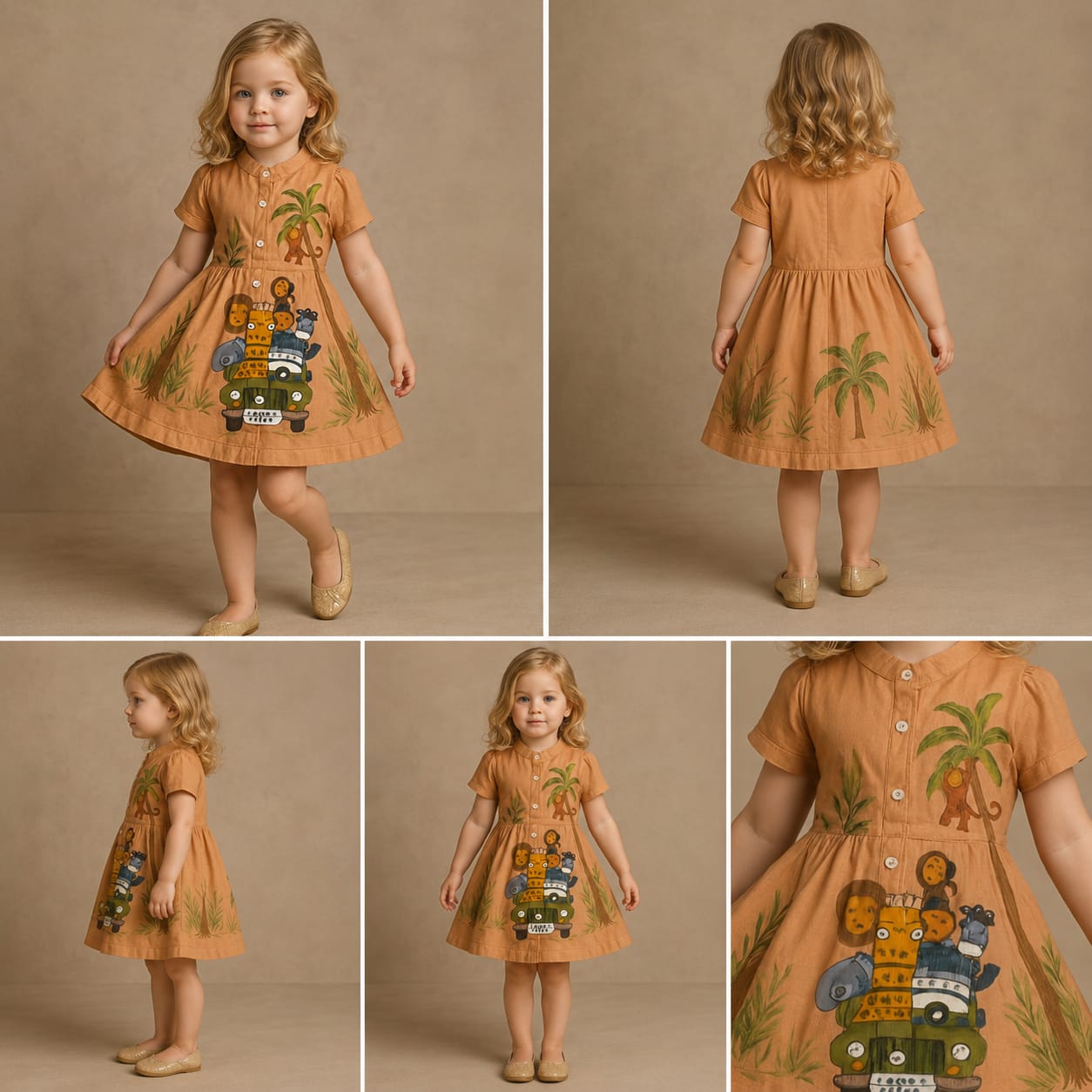 Pre Order: Jungle Safari Hand Painted Peach Dress