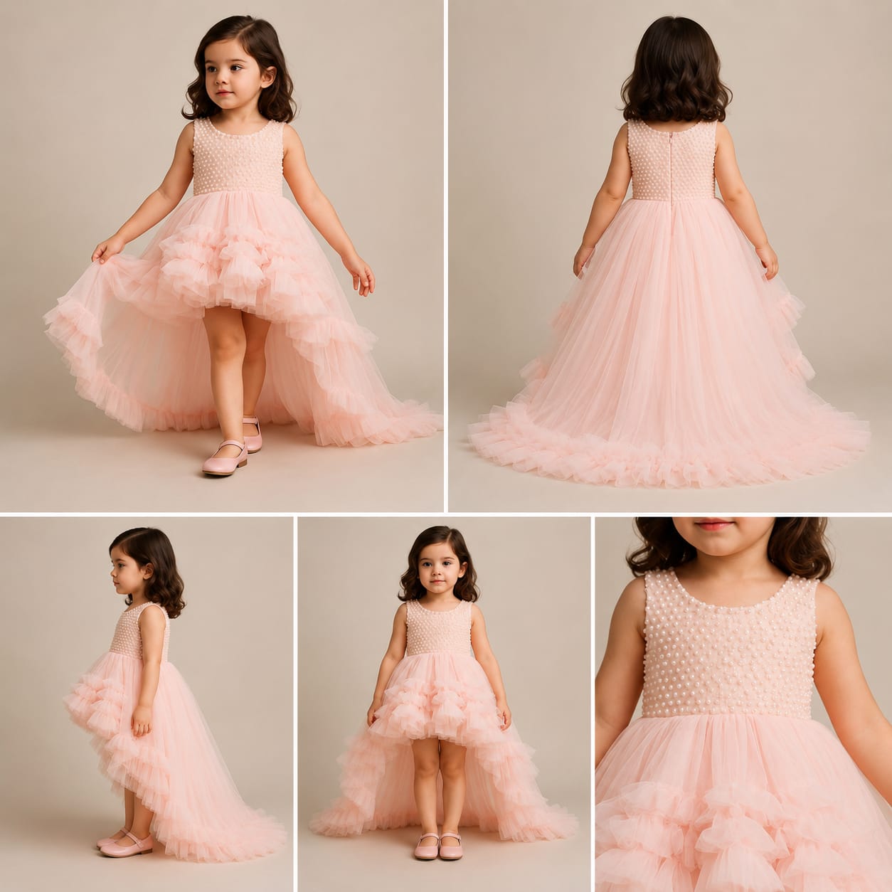 Pre Order: Peach Pearl Up And Down Frill Dress