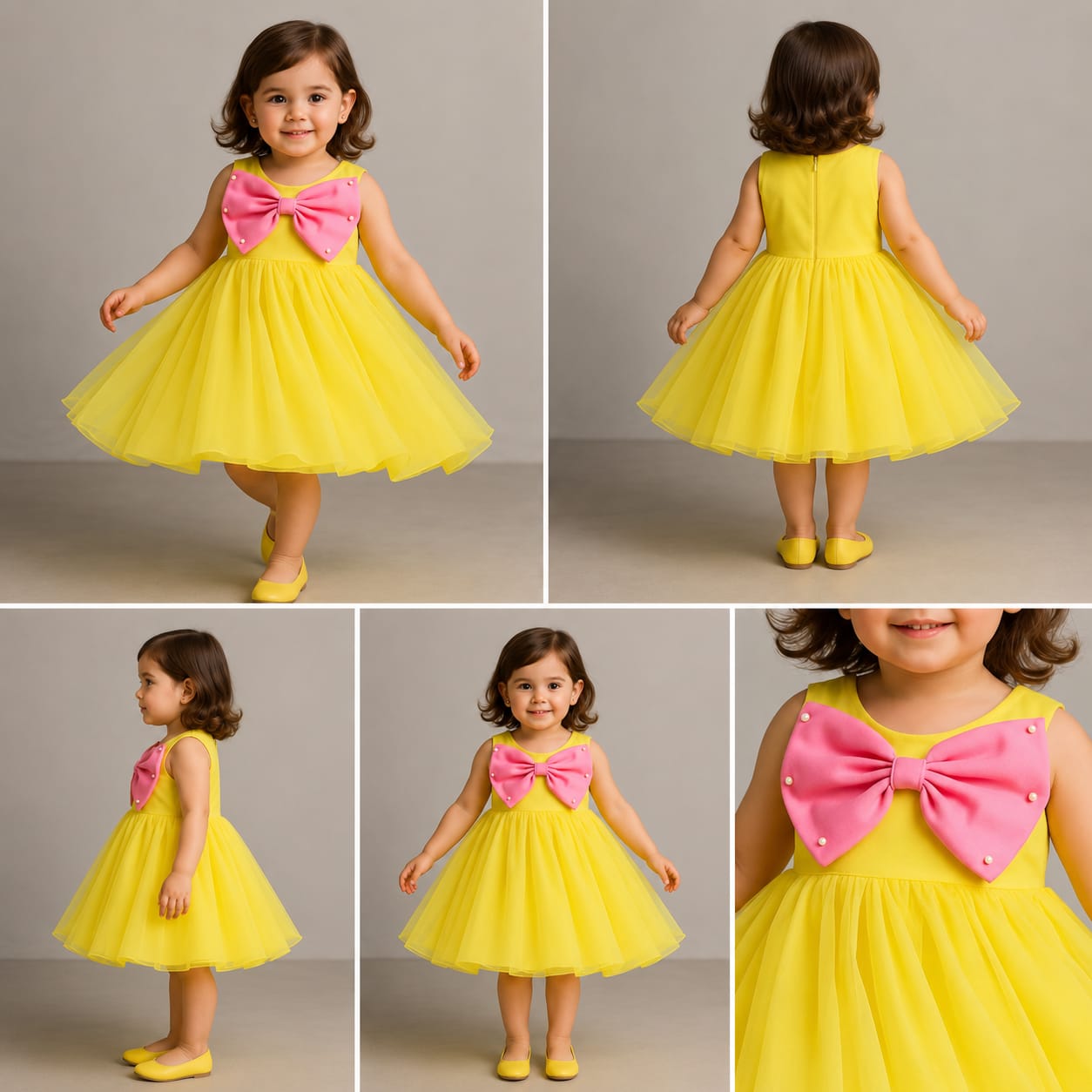 Pre Order: Contrasting Pink Bow-Embellished Yellow Dress