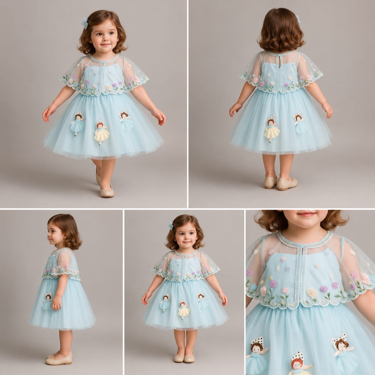 Pre Order: Sky Blue Strappy Dress With Embroidered Cape