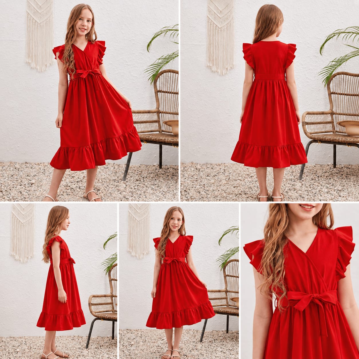 Pre Order: Super Red Frill Cut Sleeves Cotton Dress