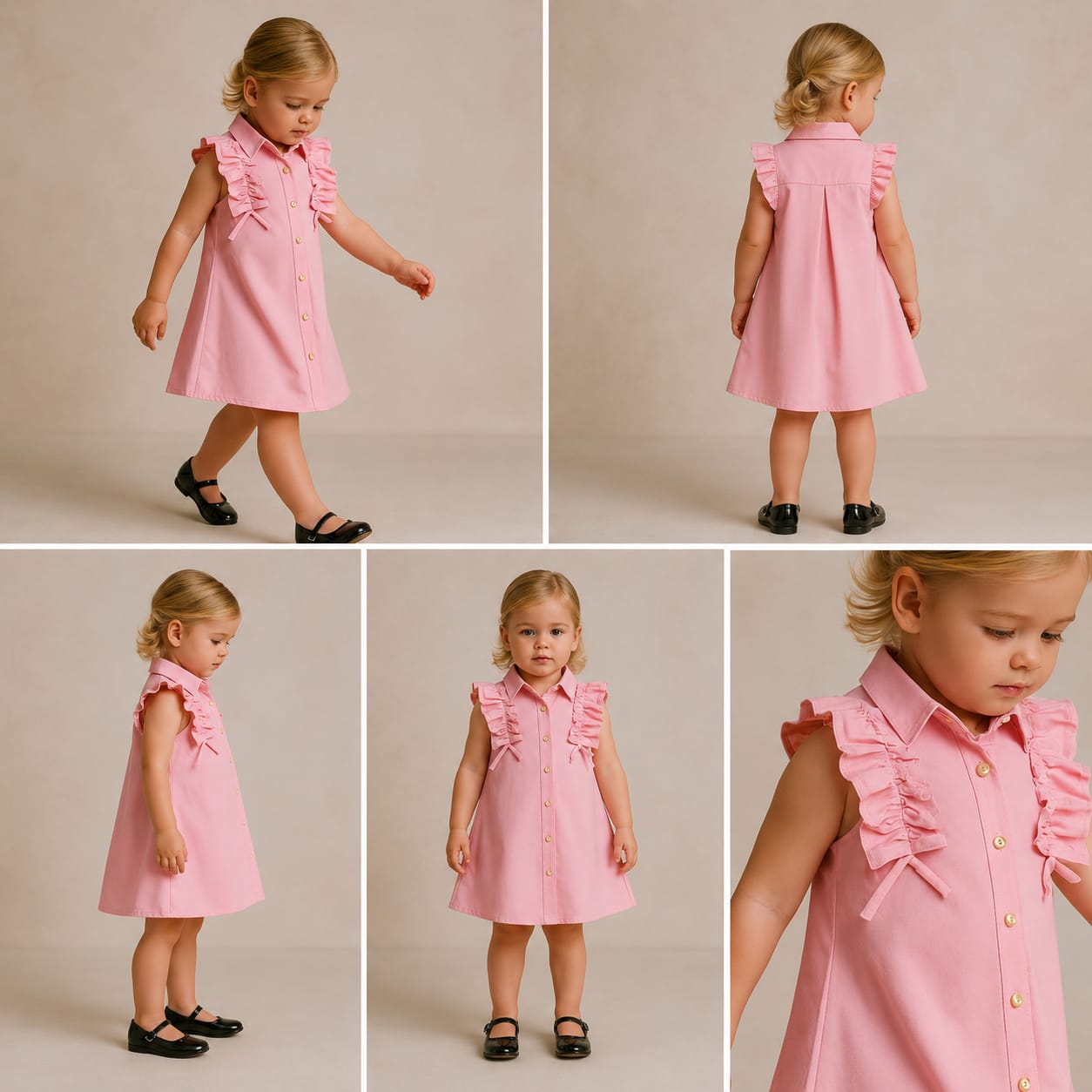 Pre Order: Cute Frill Cut Sleeves Cotton Dress