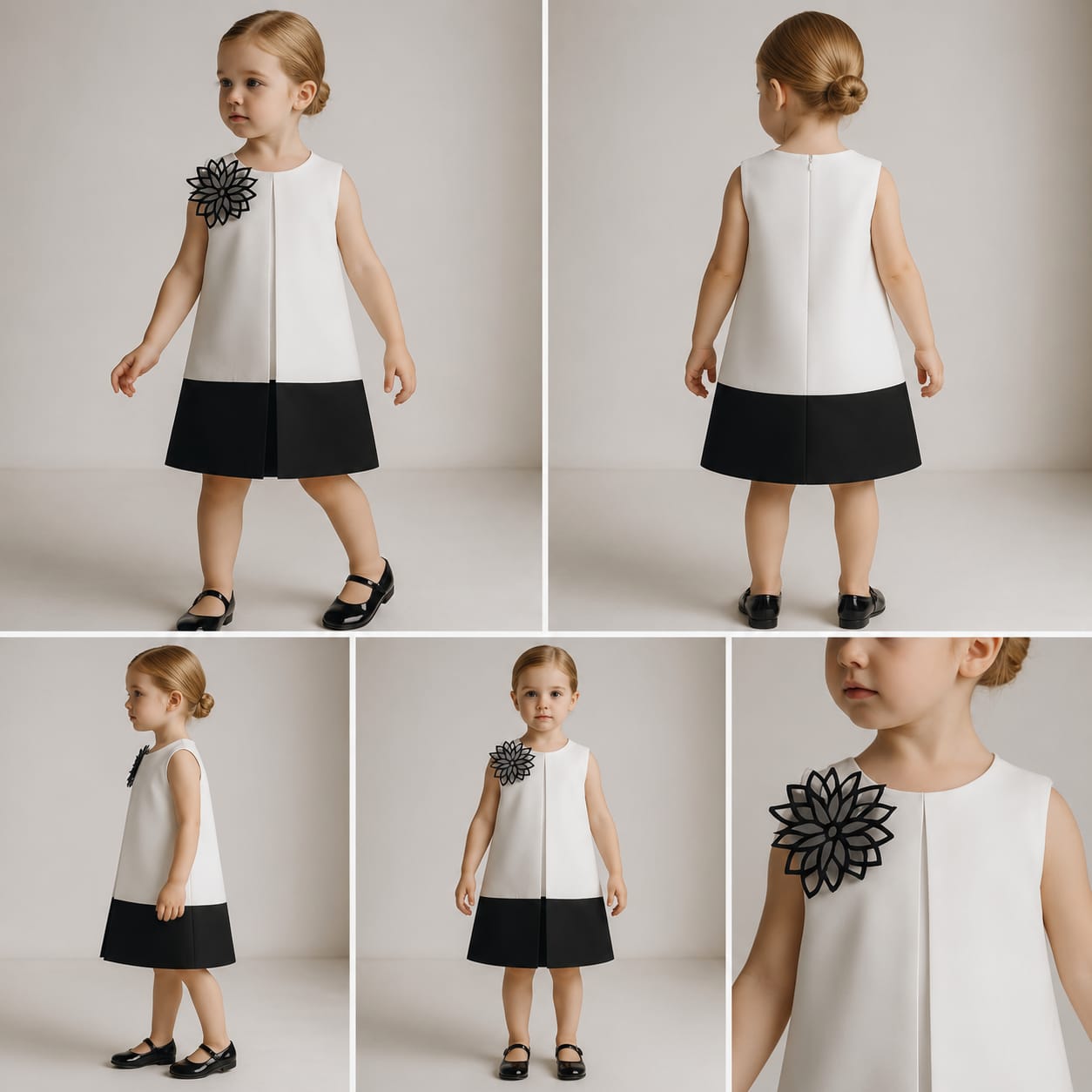 Pre Order: Contrasting Flower Adorned Dual Tone Dress