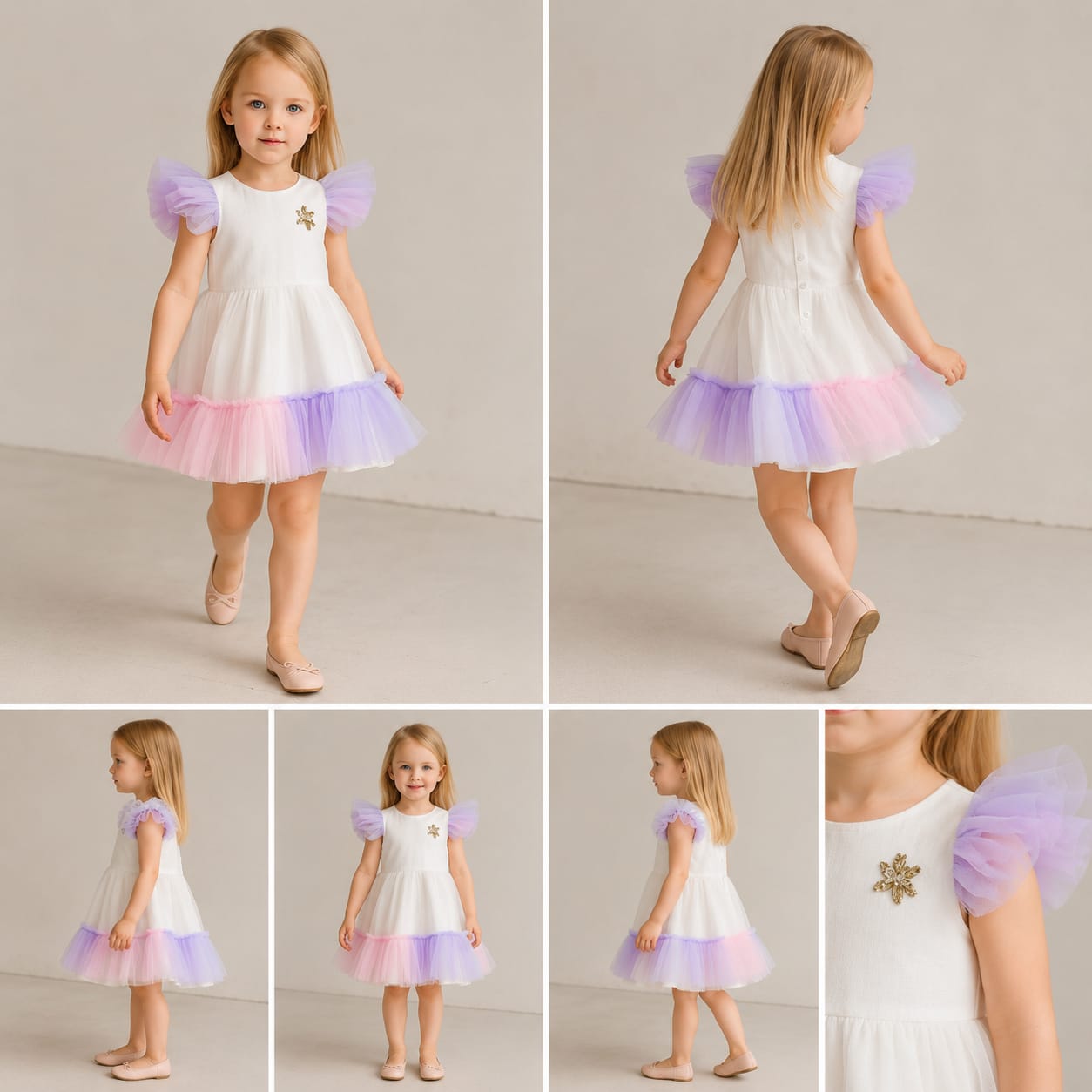 Pre Order: White Sequin Star Patched Frilled Dress