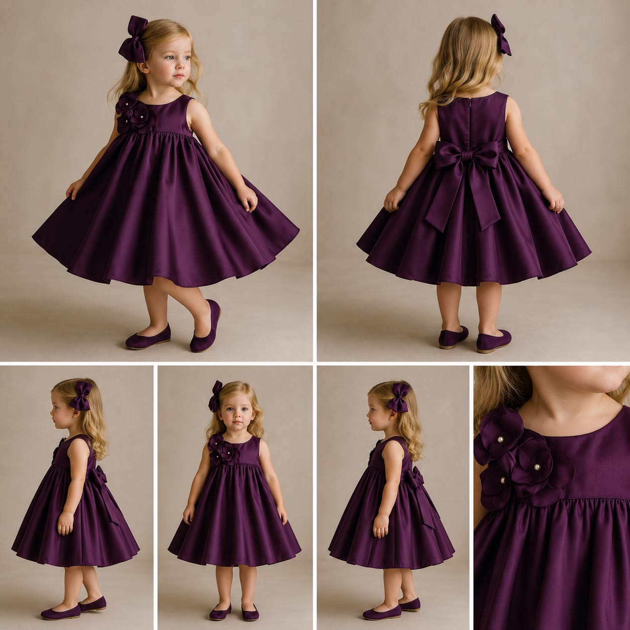 Pre Order: Hand Made Fabric Flower Adorned Purple Dress