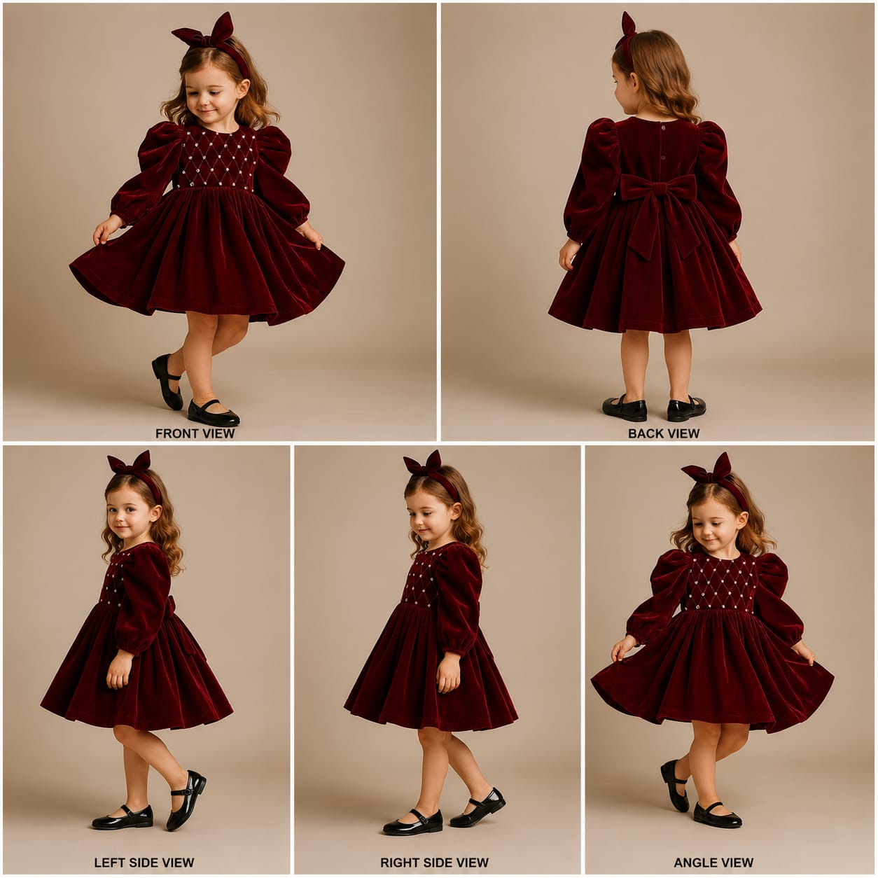 Pre Order: Velvet Dress With Pearl And Threadwork Detailing