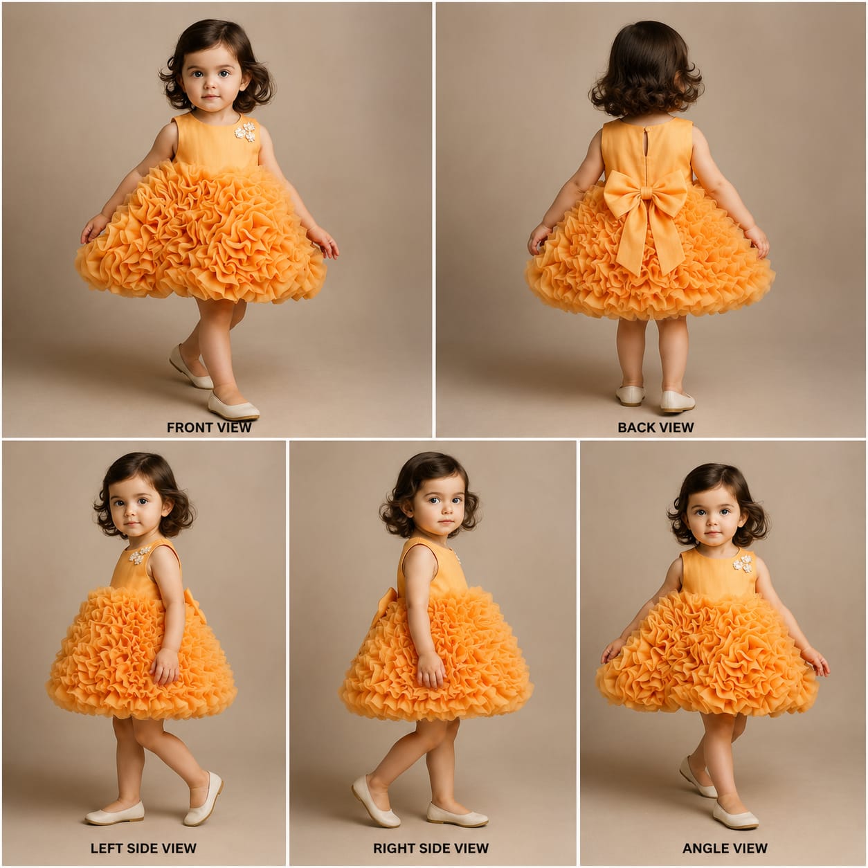 Pre Order: Organza Flowers Enhanced Orange Knee Length Dress