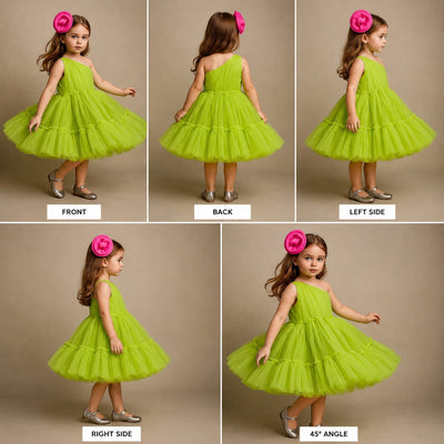 Pre Order: Contrasting Rose Adorned One Shoulder Green Dress