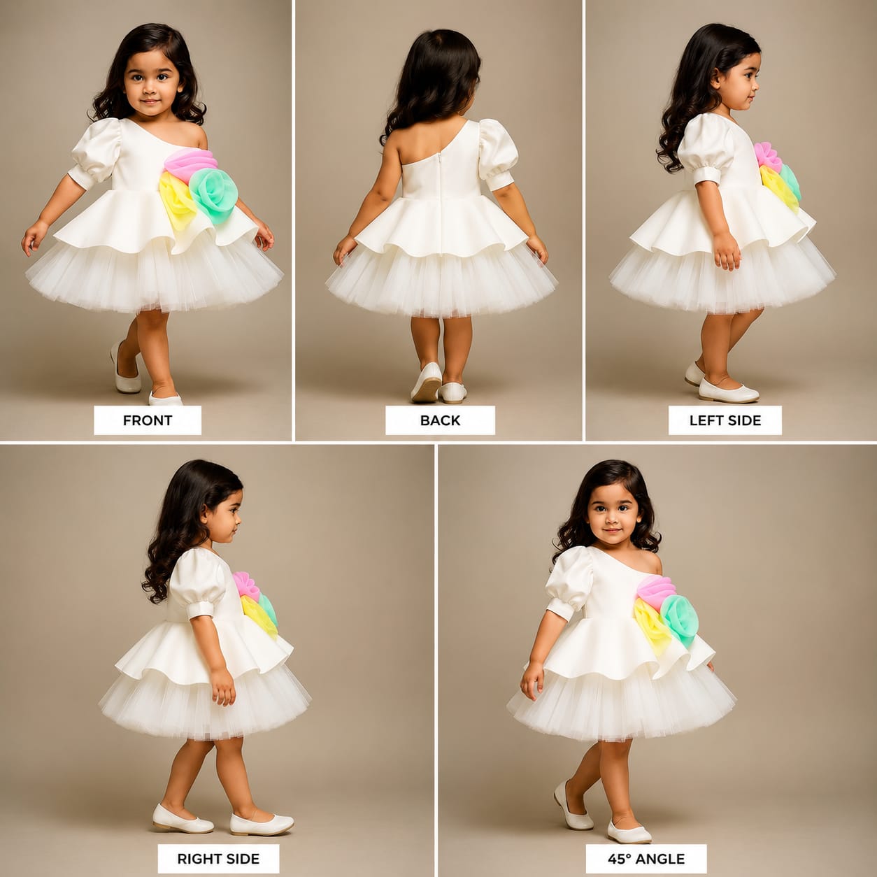 Pre Order: Colourful Flowers Adorned One Shoulder Dress