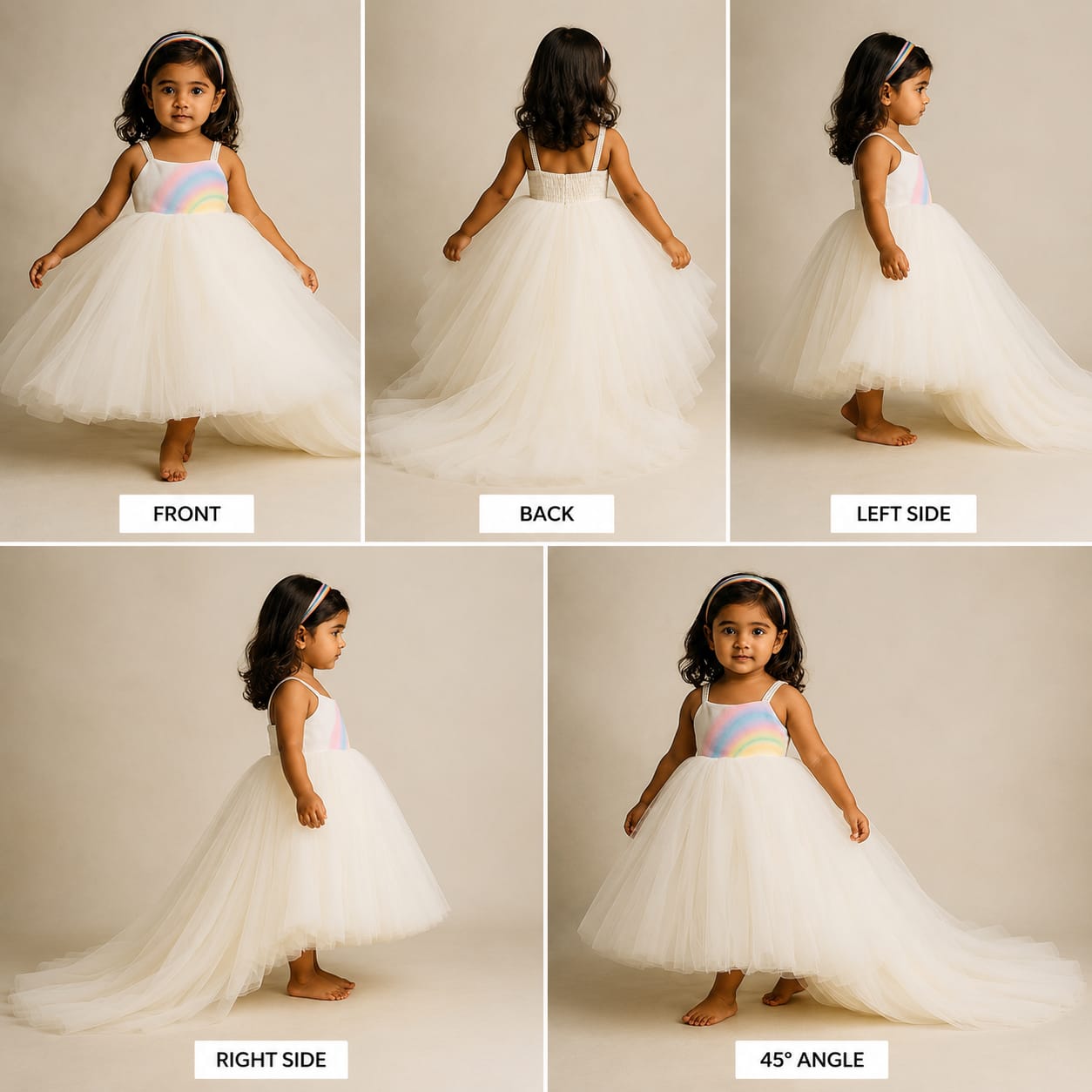 Pre Order: Rainbow and Pearl Detailed White Party Dress