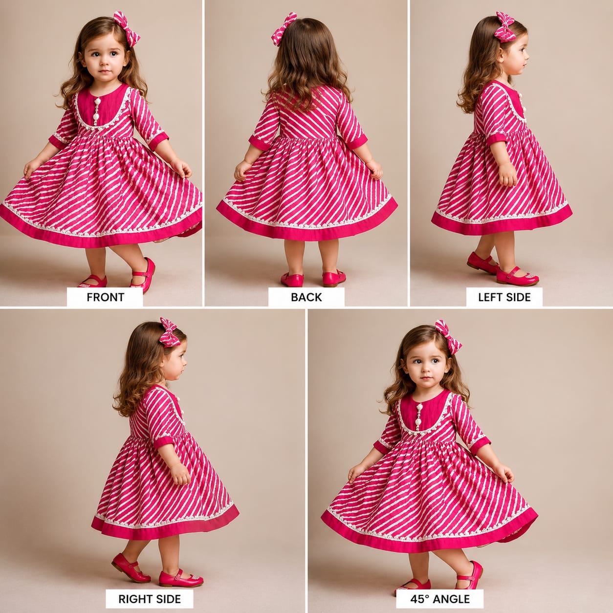 Pre Order: Elegant Pink Leheriya Printed Dress