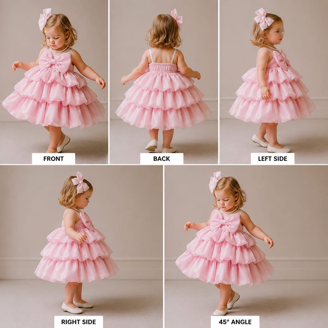Pre Order: Bow Adorned Triple Layered Pink Shimmery Dress
