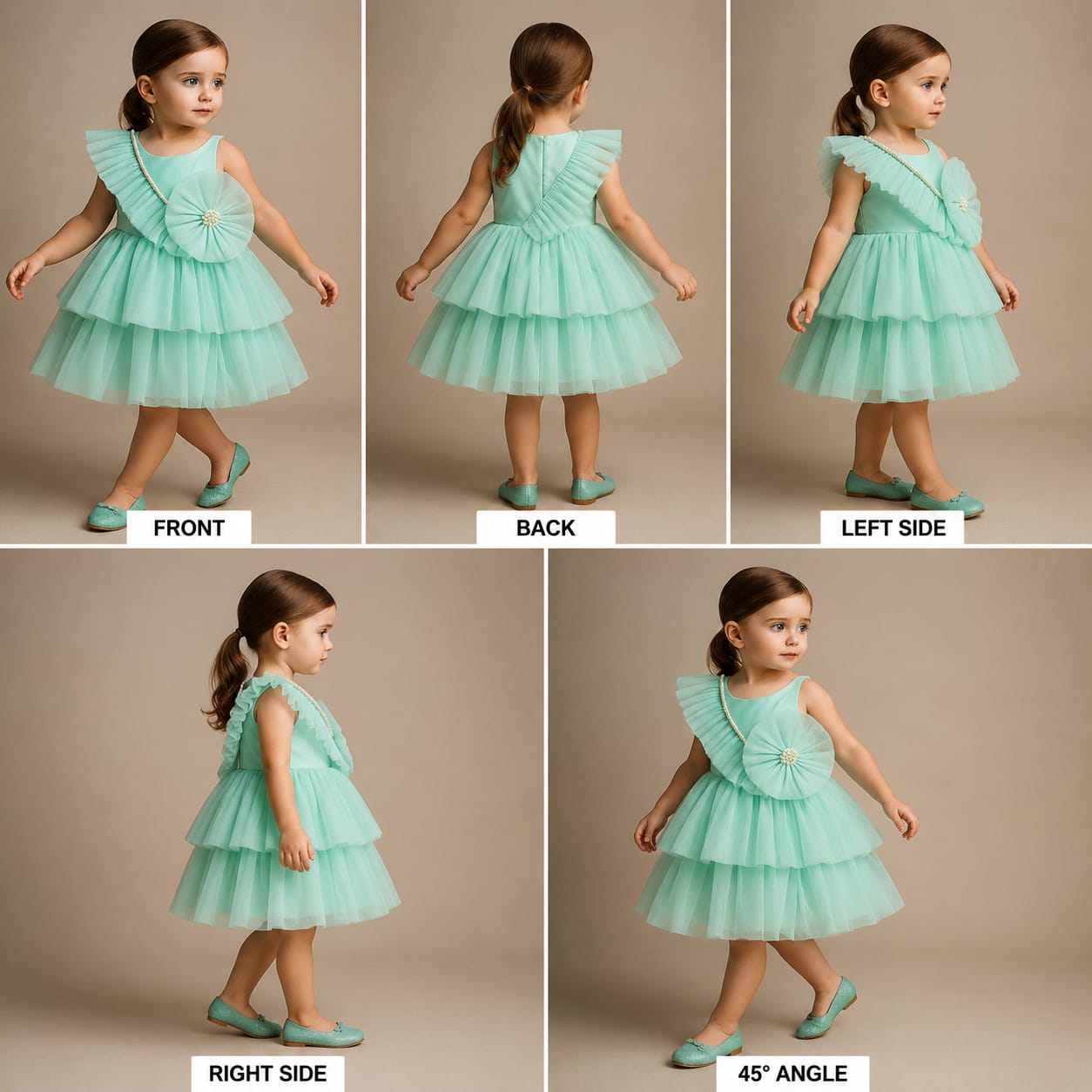 Pre Order: Organza Flower Embellished Green Dress