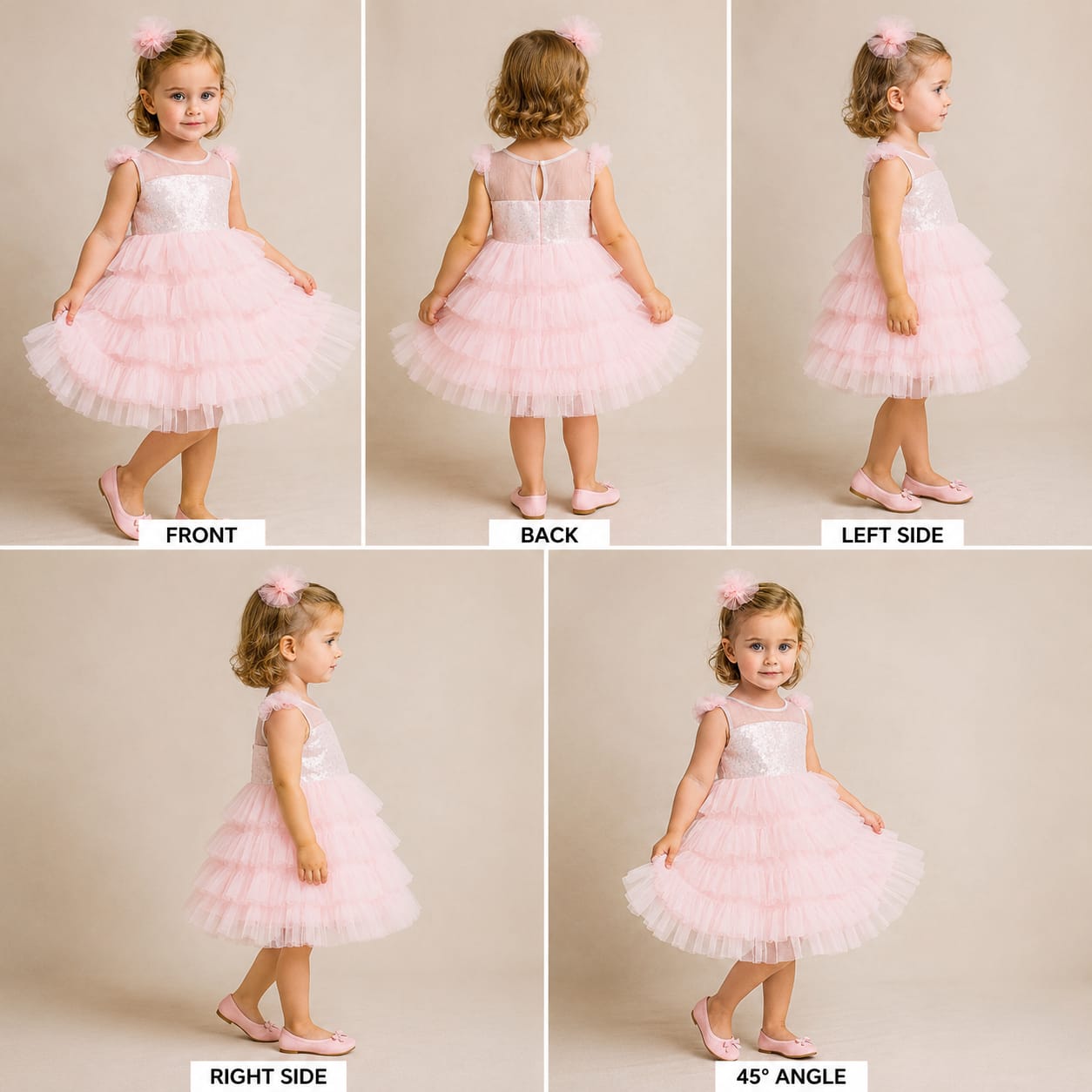 Pre Order: Pink Sequin And Net Ruffle Dress