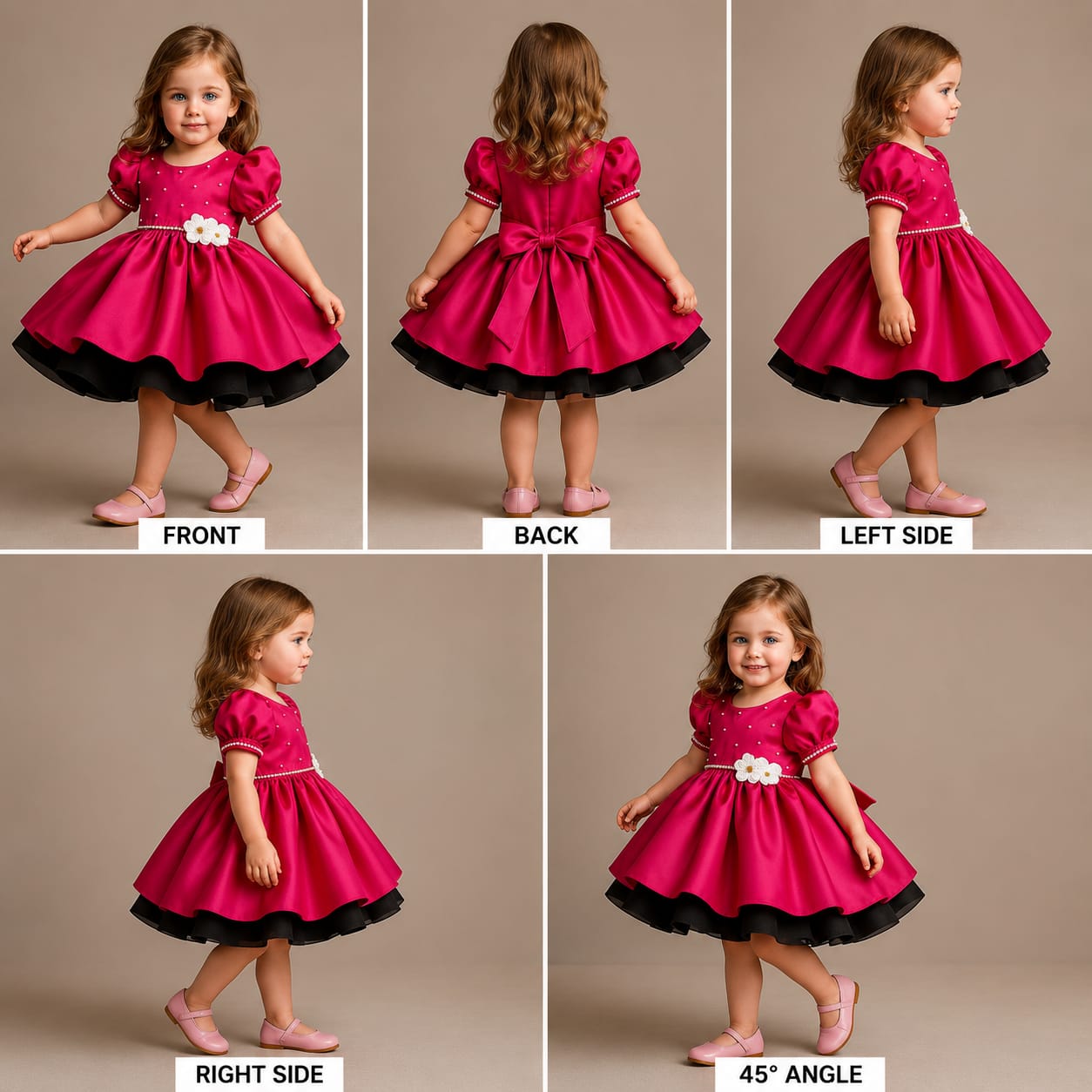 Pre Order: Bead And Sequin Embroidered Floral Patch Work Hot Pink Dress