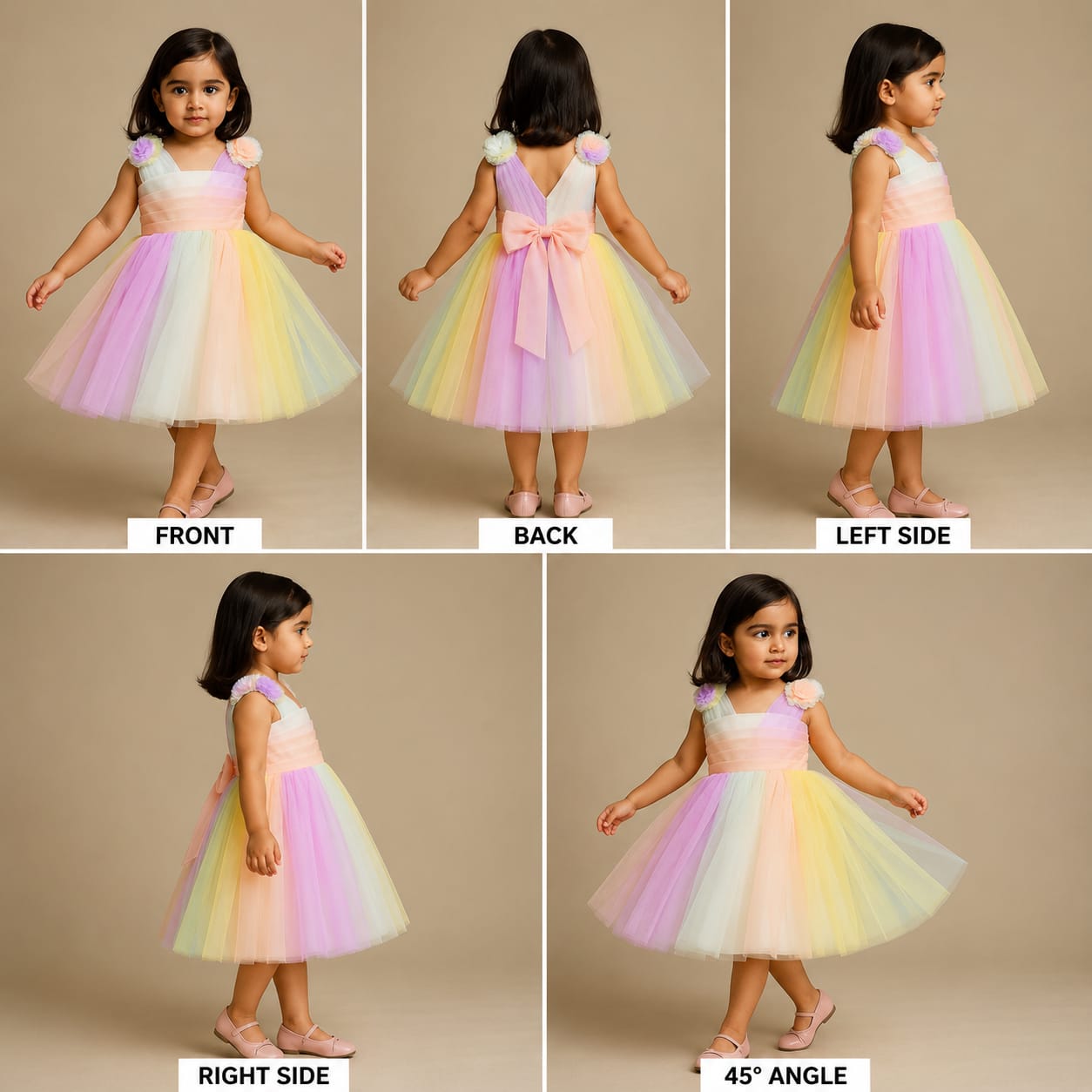 Pre Order: Ruffled Flower Embellished Multi Colour Dress