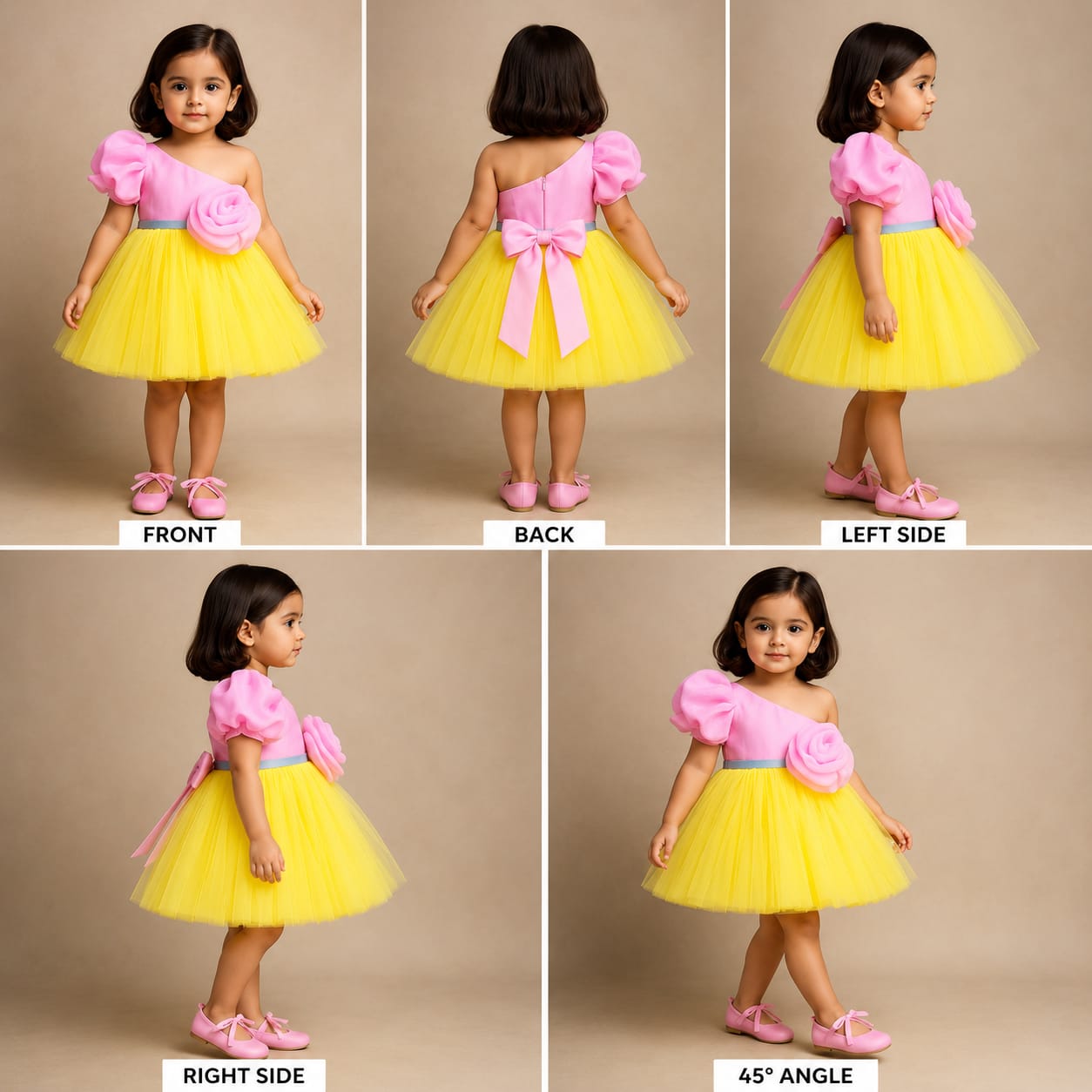 Pre Order: Pink And Yellow Stylish One Shoulder Over Size Flower Dress