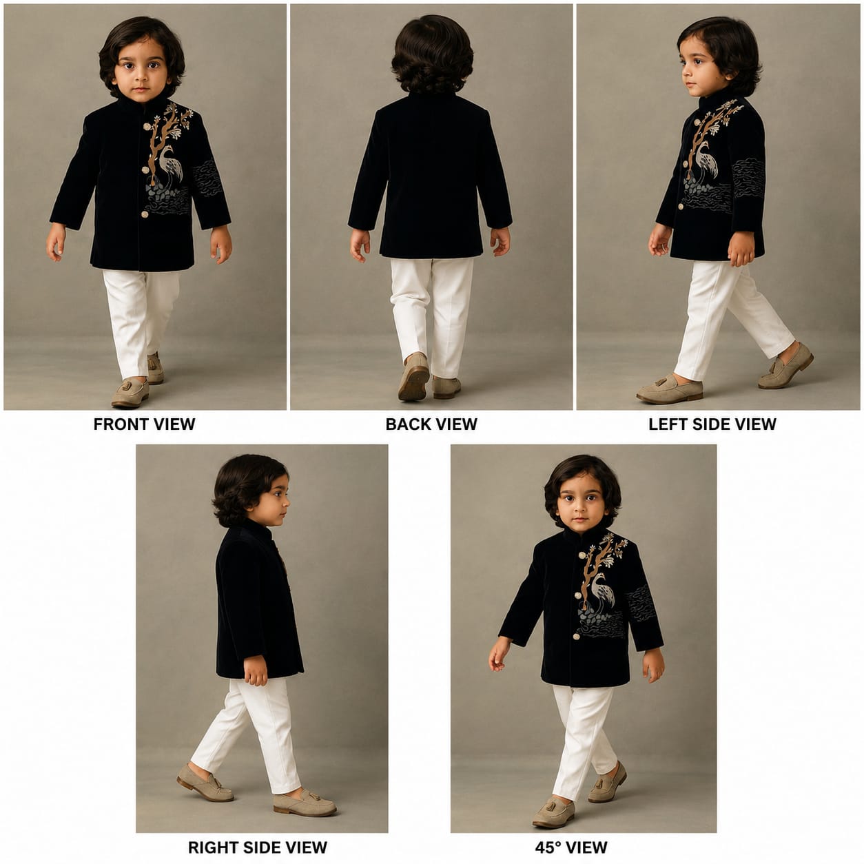 Pre Order: Black Embroidered Sherwani With Cream White Pyjama