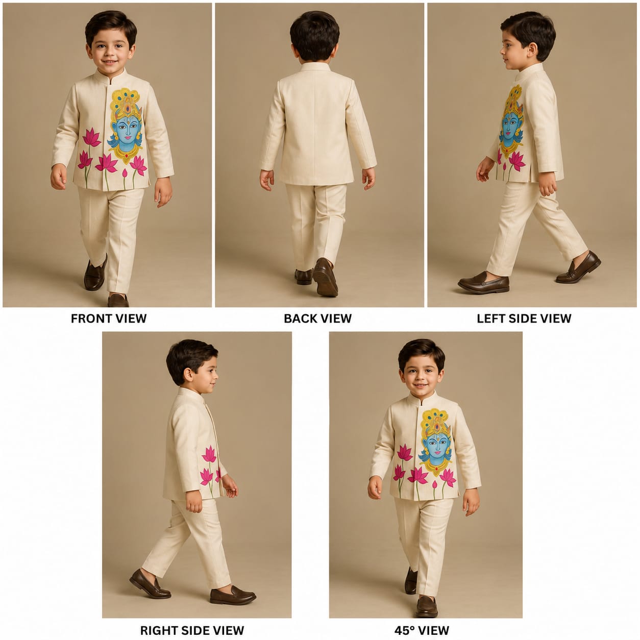 Pre Order: Off White Hand Painted Krishna 3 Peice Set