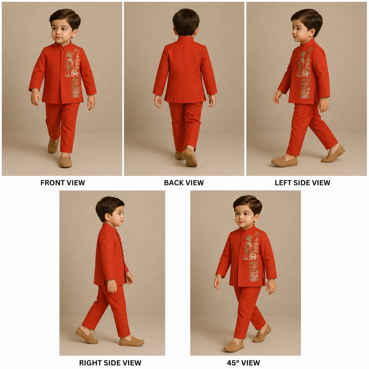Pre Order: Red Embroidered Front Open Jacket And Pyjama