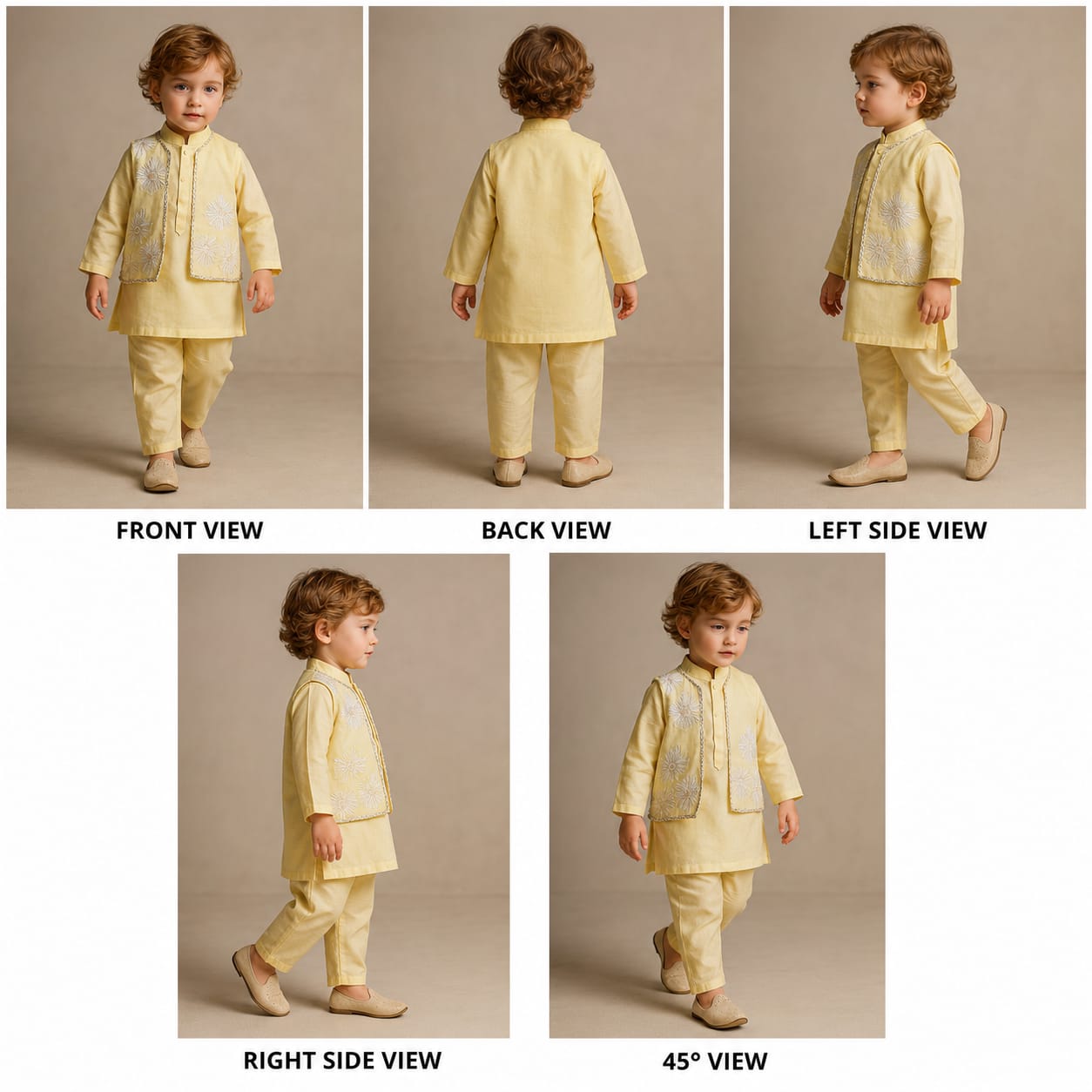 Pre Order: Yellow Kurta With Front Open Embroidered Jacket And Pyjama