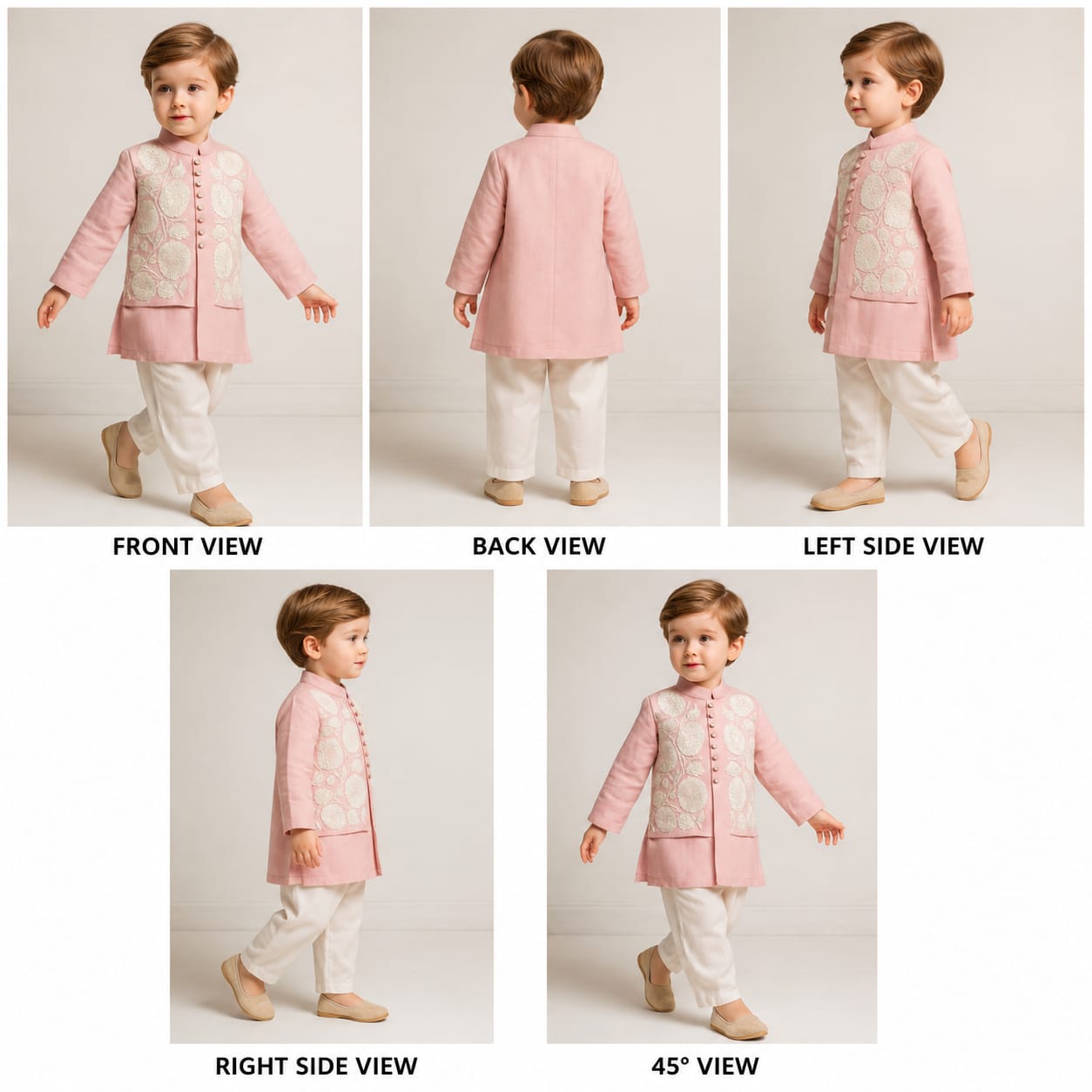 Pre Order:  Pink Kurta With Front Open Hand Embroidered Jacket And Pyjama