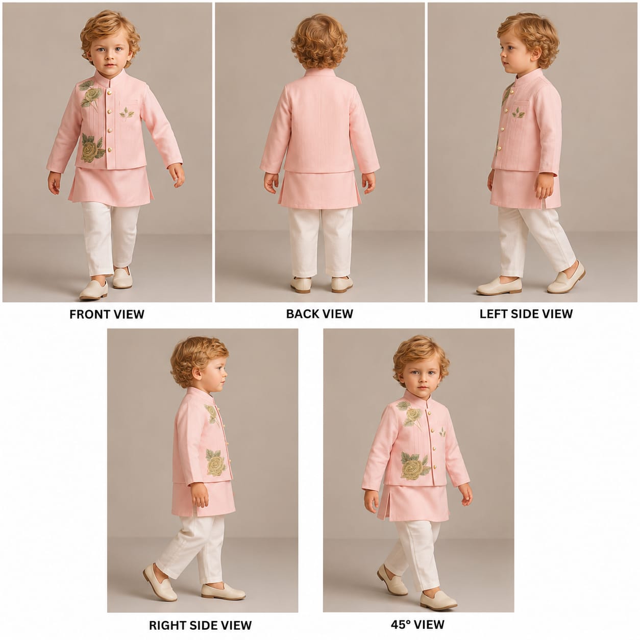 Pre Order: Pink Kurta With Floral Embroidered Jacket And Pyjama