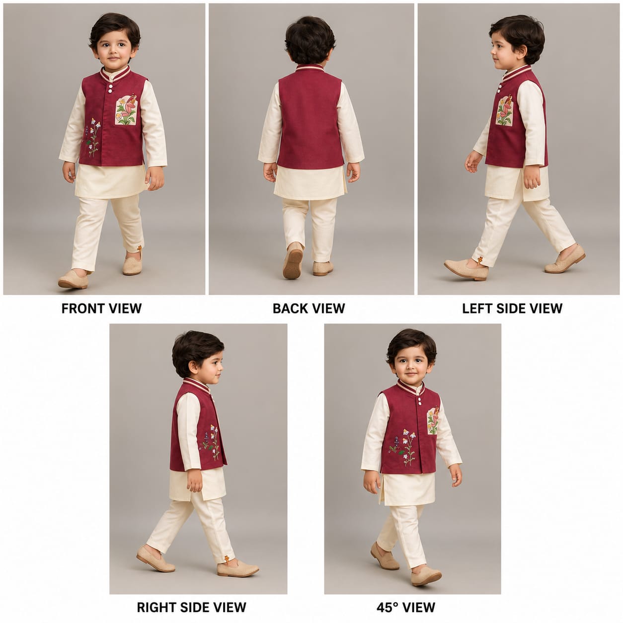 Pre Order: Off White Kurta With Thread Embroidered Pink Shimmery Jacket And Pyjama