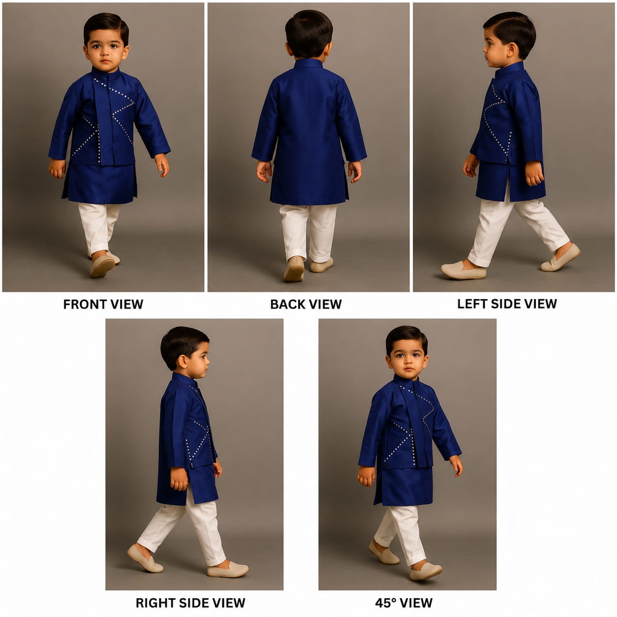 Pre Order: Blue Cotton Silk Kurta With Faux Mirror Embroidered Jacket And Pyjama