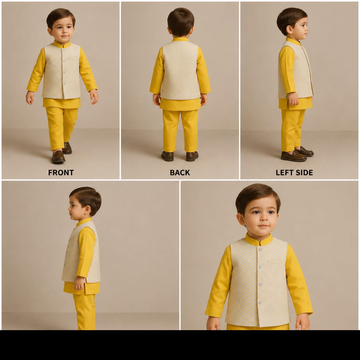 Mustard Kurta And Multicolour Printed Jacket With Pyjama