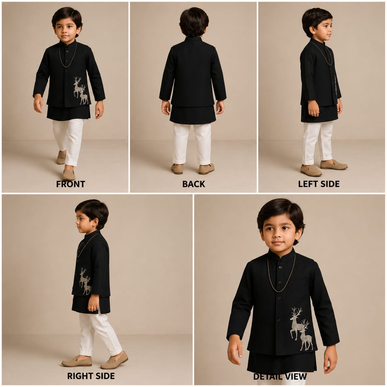Pre Order: Black Embroidered Kurta With Jacket And Pyjama