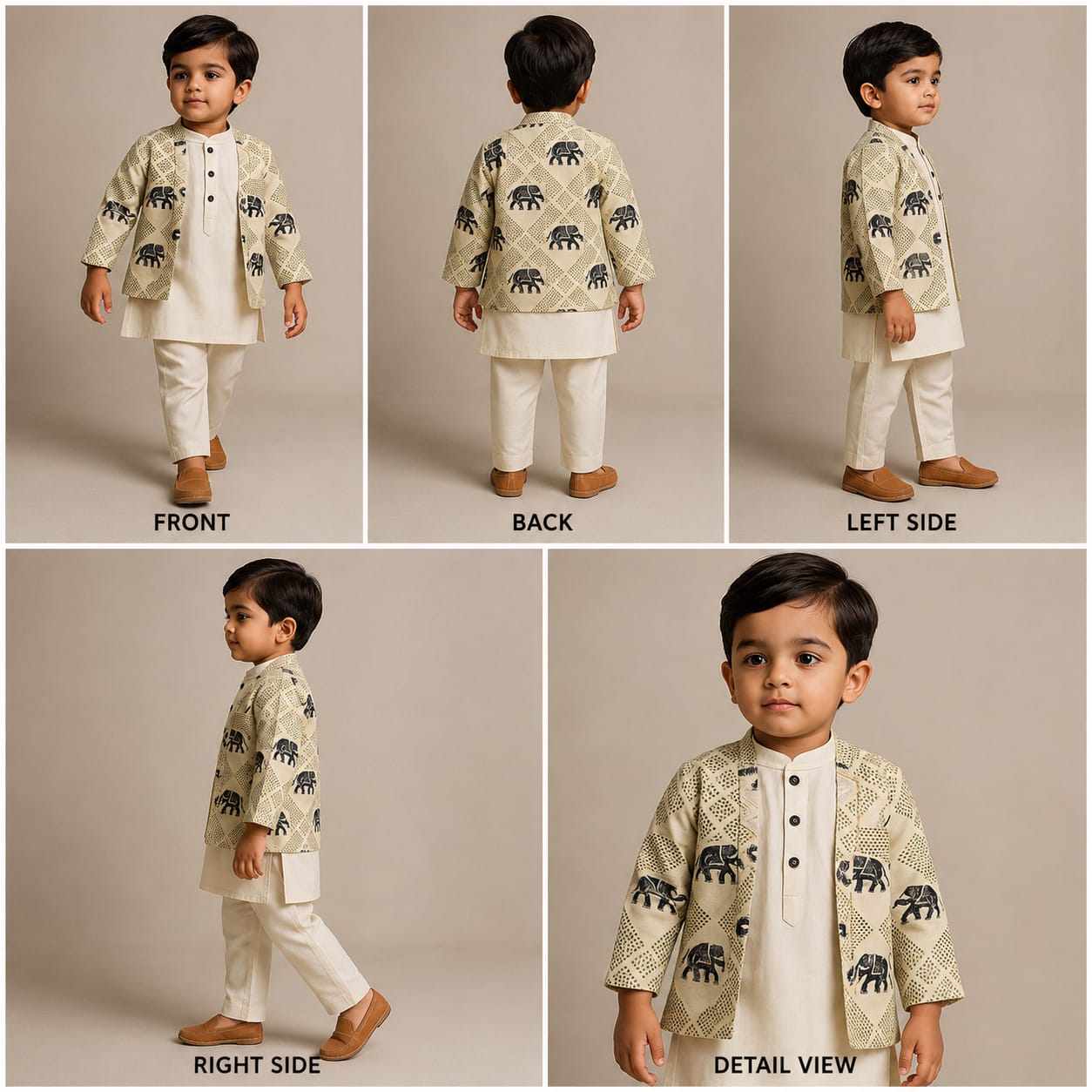 Pre Order: Front Placket Kurta With Gota Lace Work Beige Jacket And Pyjama
