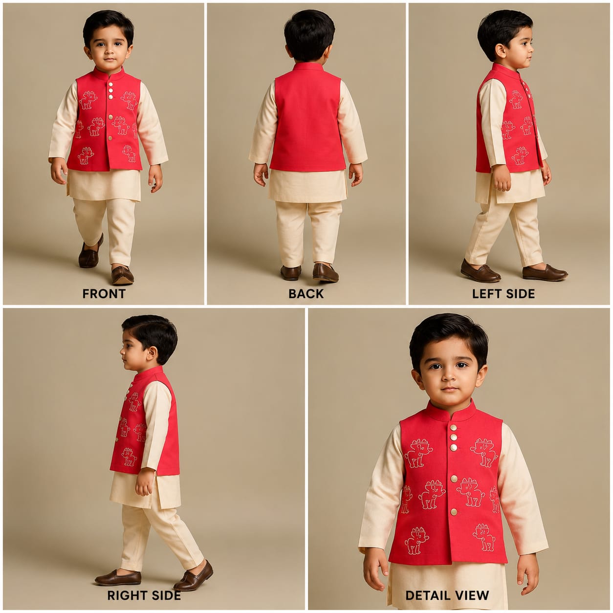 Pre Order: Plain Kurta With Embroidered Pink Jacket And Pyjama