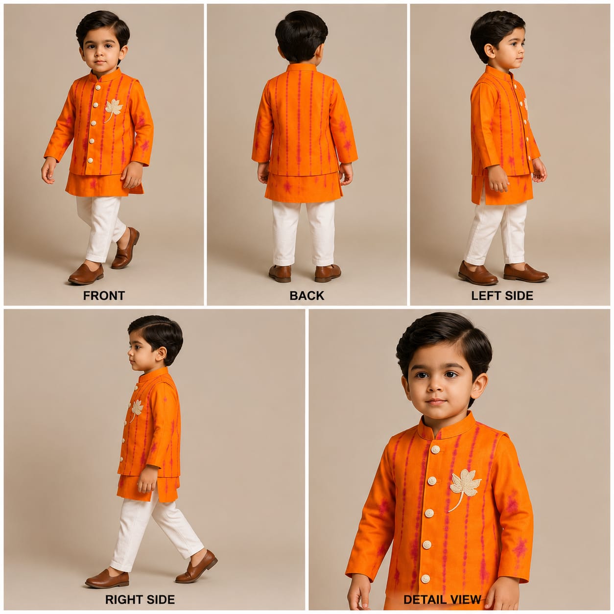 Pre Order: Orange Printed Kurta With Jacket And Pyjama